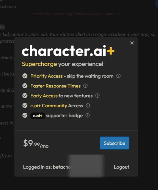 Beta Character AI Pricing